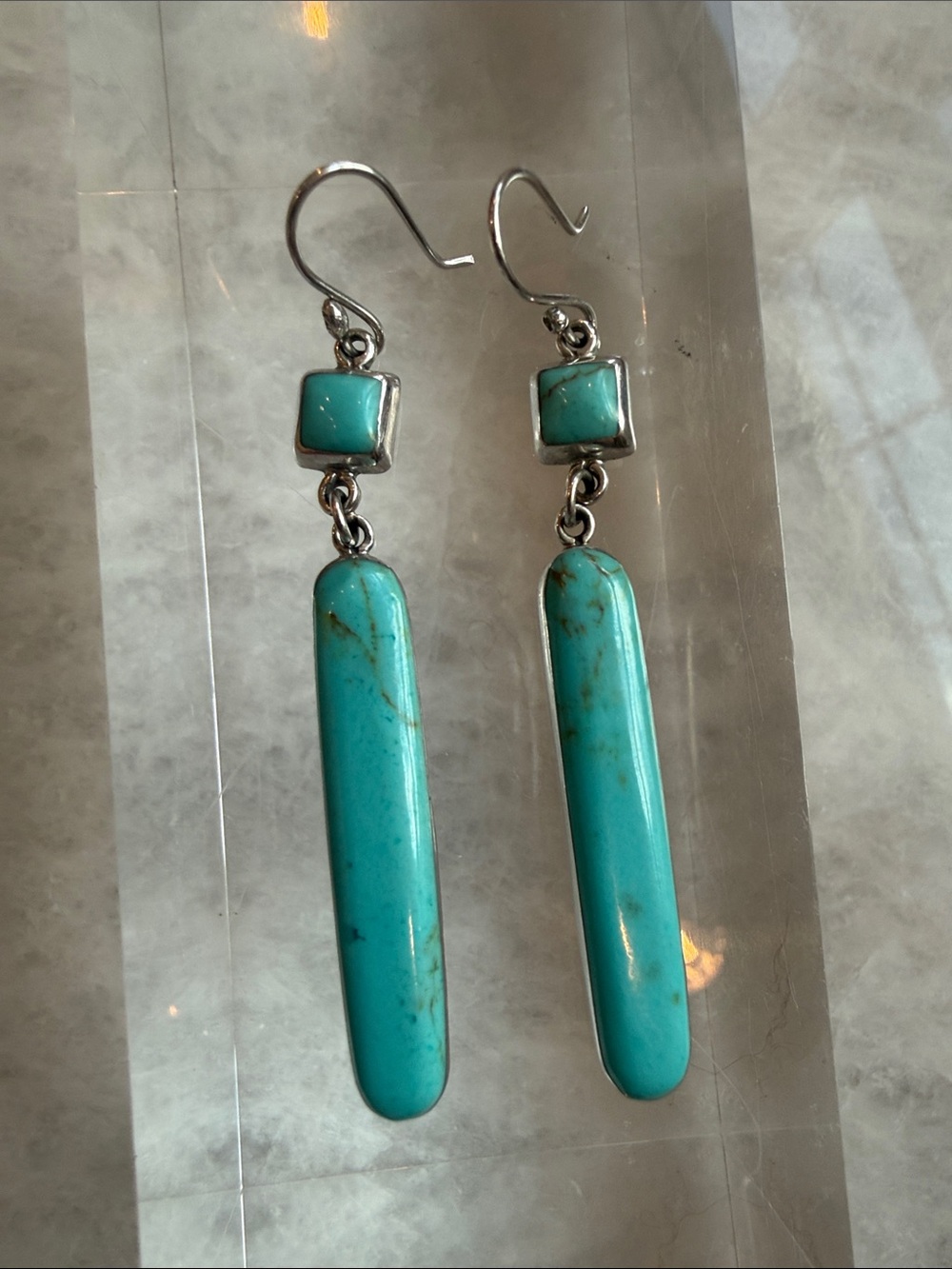 Turquoise Drop Dangle Earrings - Sterling Silver | ATI 925 MEXICO - Picture 5 of 5